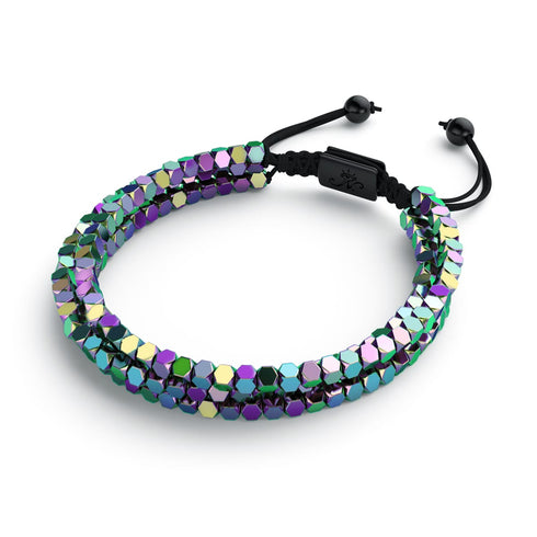 Mini Heiliges Geom | Regenbogen Hämatit x Rotguss | Dreireihiges Armband